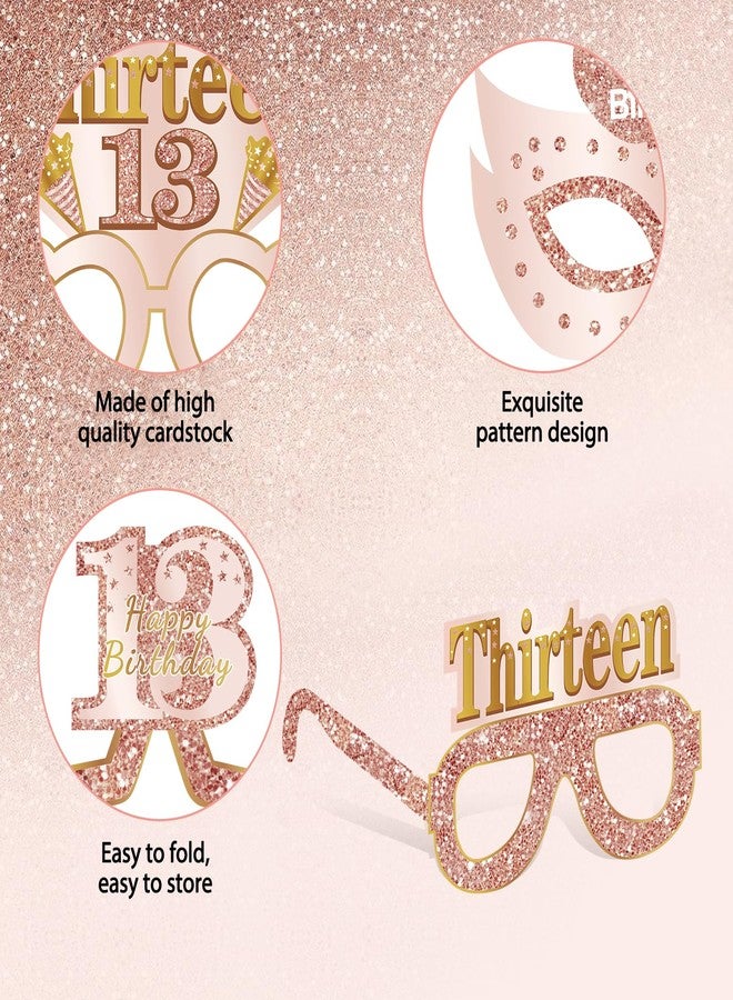 Guiruiy 24PCS 13th Birthday Paper Eyeglasses Decorations for Girls, Pink Rose Gold Happy 13th Birthday Eyeglasses Party Supplies, Funny 13 Year Old Birthday Thirteen Teenager Glasses Decor - Image 4