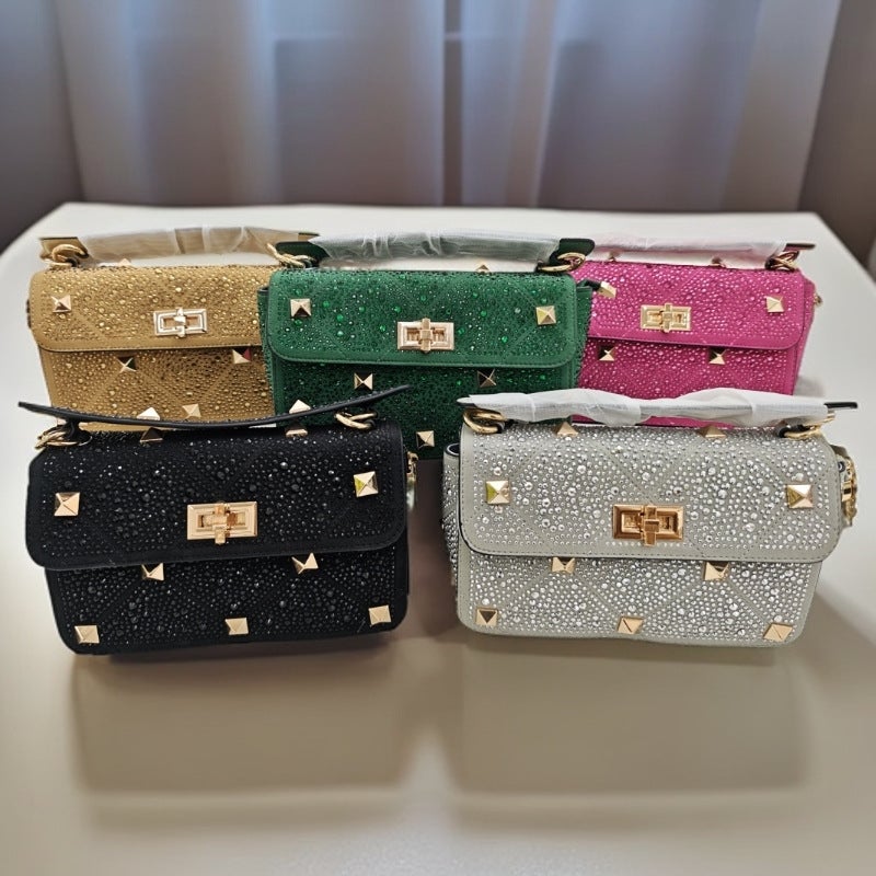 Rivet Diamond Bag Fashion Women'S Bag Chain Bag High-End Genuine Leather Diamond-Inlaid Shoulder Hand Crossbody Bag - Image 5