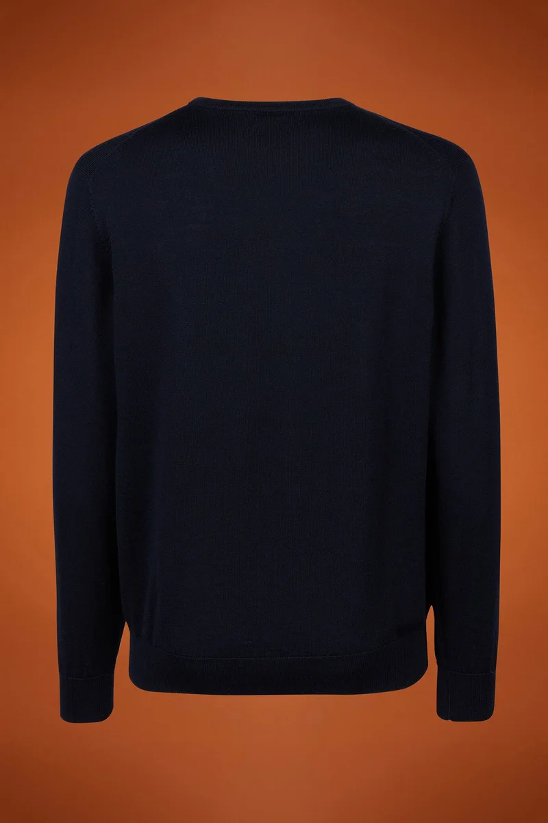 Doppelganger Blue Men's regular fit crew neck jumper in 100% extra fine merino wool - DK Blue for Men | Best Price UAE