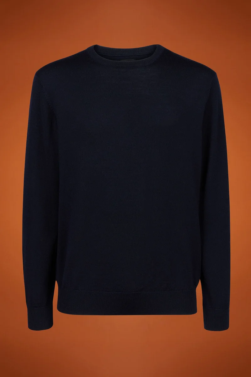 Doppelganger Blue Men's regular fit crew neck jumper in 100% extra fine merino wool - DK Blue for Men | Best Price UAE