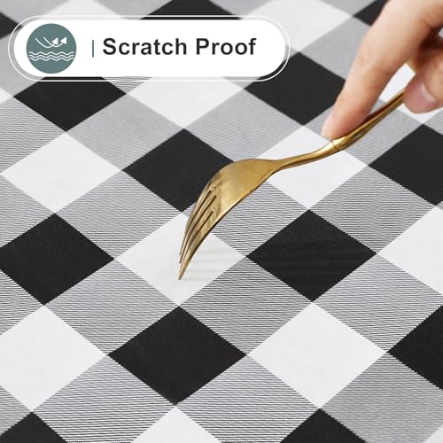 misaya Rectangle Waterproof Vinyl Table Cloth, Buffalo Flannel Backed Tablecloth, Wipeable Plastic Table Cover for Dinner, Kitchen, Outdoor (60" x 84", Black and White) - Image 5