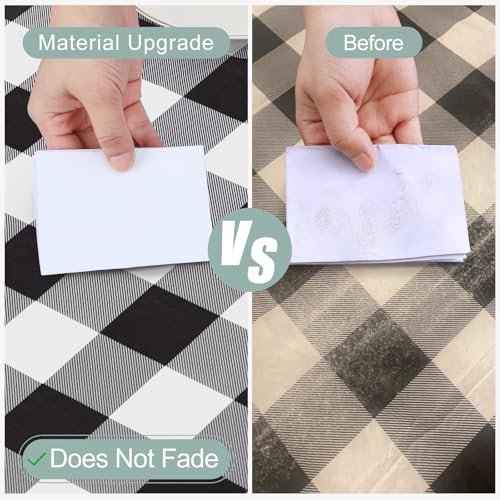 misaya Rectangle Waterproof Vinyl Table Cloth, Buffalo Flannel Backed Tablecloth, Wipeable Plastic Table Cover for Dinner, Kitchen, Outdoor (60" x 84", Black and White) - Image 3