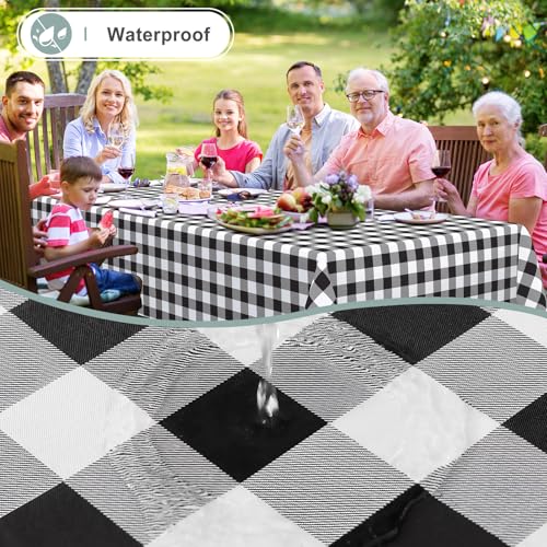 misaya Rectangle Waterproof Vinyl Table Cloth, Buffalo Flannel Backed Tablecloth, Wipeable Plastic Table Cover for Dinner, Kitchen, Outdoor (60" x 84", Black and White) - Image 2