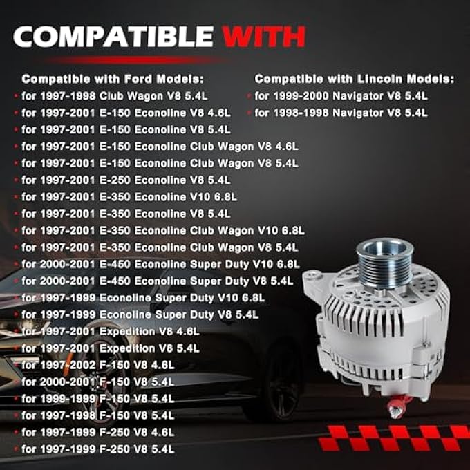 Autodevil New 7791 Alternator for F Series Truck for F150 Expedition 1997-2002, F250 1997-1999 V8 5.4 4.6L, E-Series E-150 E-250 E-350 Econoline 1997-2001 V8 4.6 5.4L, 130A 12V 8-Groove-Pulley - Image 2