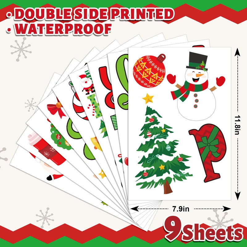 Whaline 9 Sheets Christmas Window Cling Stickers Xmas Red Green Cartoon Reusable Window Decals for Holiday Party Home Office Classroom Decoration - Image 2