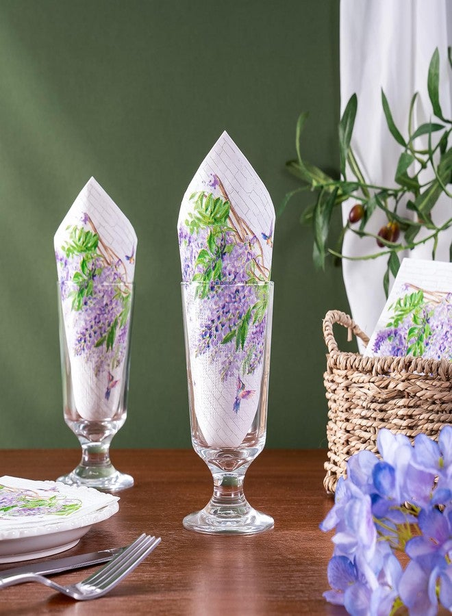WRAPAHOLIC 25Pcs Floral Cocktail Napkins - 3-Ply Wisteria Vine and Hummingbirds Disposable Paper Napkins for Wedding, Baby Shower, Birthday, Tea Party - 5 x 5 In - Image 5