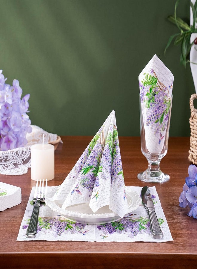 WRAPAHOLIC 25Pcs Floral Cocktail Napkins - 3-Ply Wisteria Vine and Hummingbirds Disposable Paper Napkins for Wedding, Baby Shower, Birthday, Tea Party - 5 x 5 In - Image 4