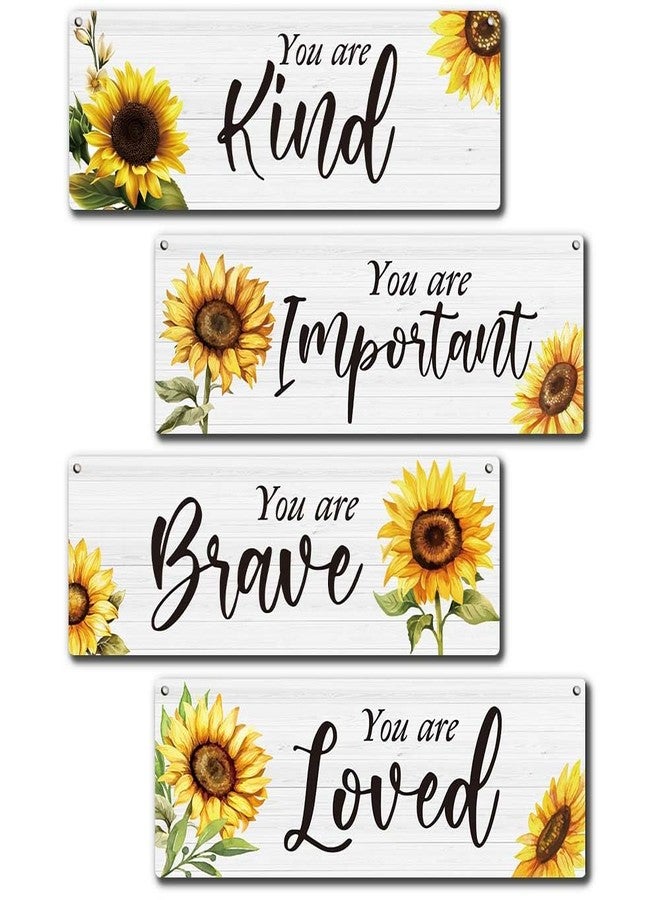 Zmyollo Inspirational Wall Decor Sign, 4 Pieces Sunflower Wooden Sign With Rope, You Are Kind Important Brave Loved Wall Art Decor For Home Bedroom Living Room, Artwork Gifts For Family Friend, B08 - Image 1