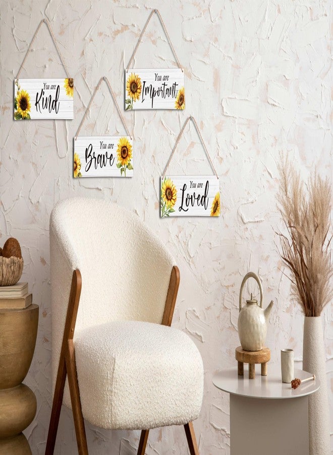 Zmyollo Inspirational Wall Decor Sign, 4 Pieces Sunflower Wooden Sign With Rope, You Are Kind Important Brave Loved Wall Art Decor For Home Bedroom Living Room, Artwork Gifts For Family Friend, B08 - Image 4