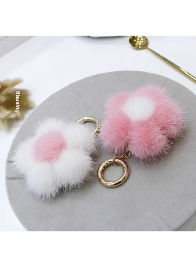 Korean Style Arrival Mink Fur Small Flower Pendant Sunflower Fur Bag Car Keys Fashion Pendant For Women-Color:Yellow Red Heart  - Image 5