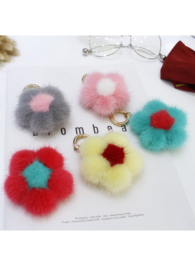 Korean Style Arrival Mink Fur Small Flower Pendant Sunflower Fur Bag Car Keys Fashion Pendant For Women-Color:Yellow Red Heart  - Image 4