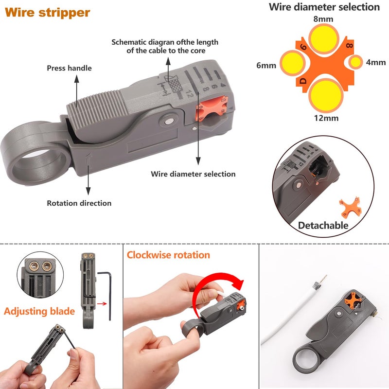 mxuteuk Coaxial Cable Tool Kit,BNC Crimp Tool with 8PCS BNC/UHF Crimp Male Connectors 1PCS Coaxial Cable Stripper 1PCS Wire Cutter for RG58, RG59, RG62, RG174 - Image 4