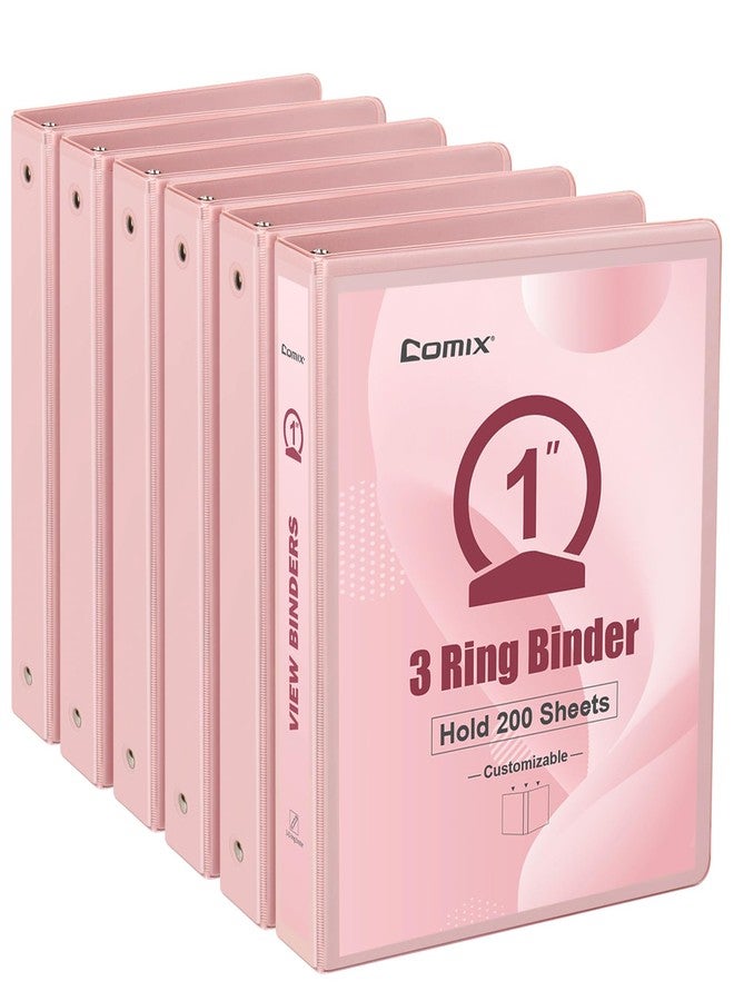 COMIX Standard 3 Ring Binder 1 inch with Clear View Cover, 1" Round Ring View Binder Holds 200 Sheets of US Letter Size Paper for School Office Supplies, 6 Pack (Pink) - Image 1