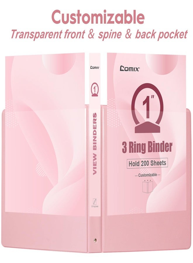 COMIX Standard 3 Ring Binder 1 inch with Clear View Cover, 1" Round Ring View Binder Holds 200 Sheets of US Letter Size Paper for School Office Supplies, 6 Pack (Pink) - Image 5