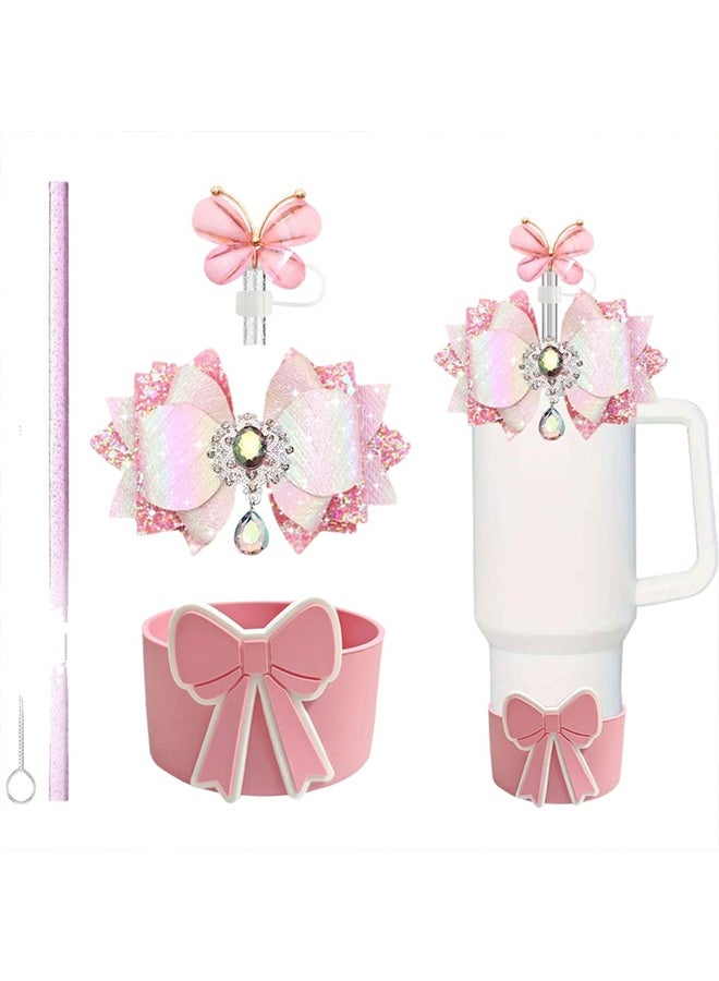 Diamond Bling Accessories for Stanley Cup 40oz 30oz 24oz Tumbler, Including Big Bow Crystal Charm, Silicone Boot, Straw Covers, Gifts for Women - Image 5