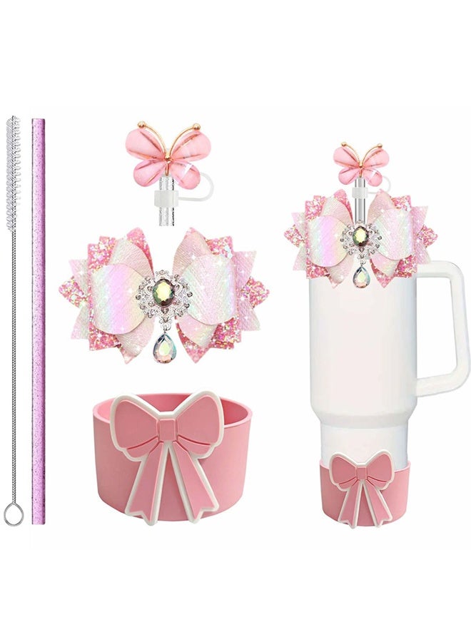 Diamond Bling Accessories for Stanley Cup 40oz 30oz 24oz Tumbler, Including Big Bow Crystal Charm, Silicone Boot, Straw Covers, Gifts for Women - Image 1