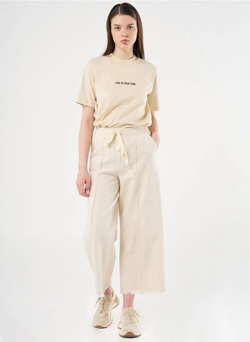 Kayra Drawstring Marine Fit Denim Pants in Cream