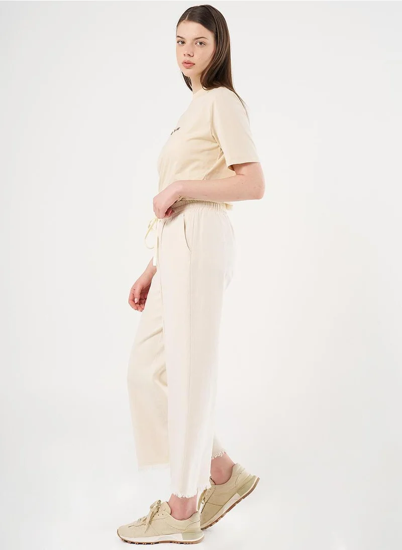 Kayra Drawstring Marine Fit Denim Pants in Cream