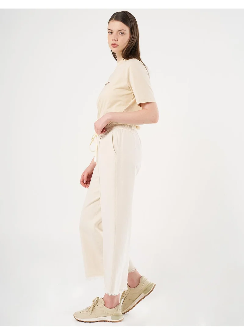 Kayra Drawstring Marine Fit Denim Pants in Cream