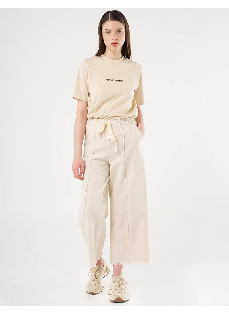 Kayra Drawstring Marine Fit Denim Pants in Cream