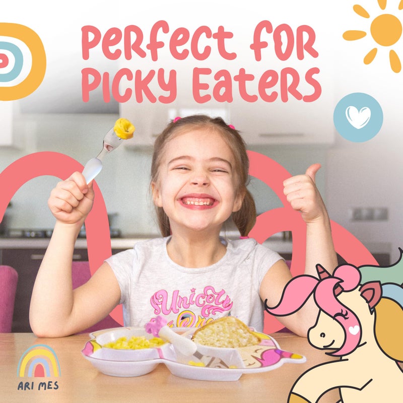 ARI MES - Unicorn Plate and Utensils Set for Toddlers – BPA-Free Unicorn Shaped Plate, Spoon & Fork – Unicorn Toddler Plate Set for Picky Eaters – Unicorn Dinnerware Set – Fun Plates for Kids - Image 2