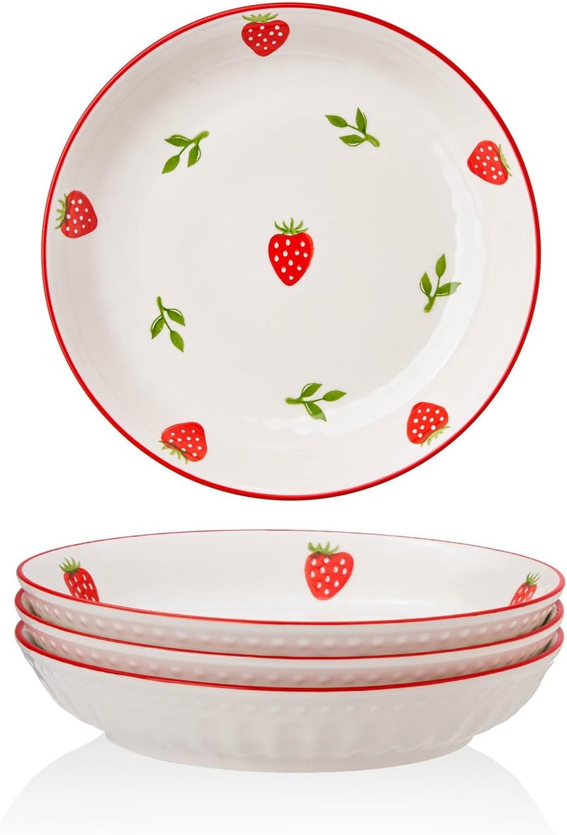 CHILDIKE Porcelain Bowls Set Strawberry 8 Inch Pasta Bowls Set of 4 Salad Bowls 17 OZ - Image 1
