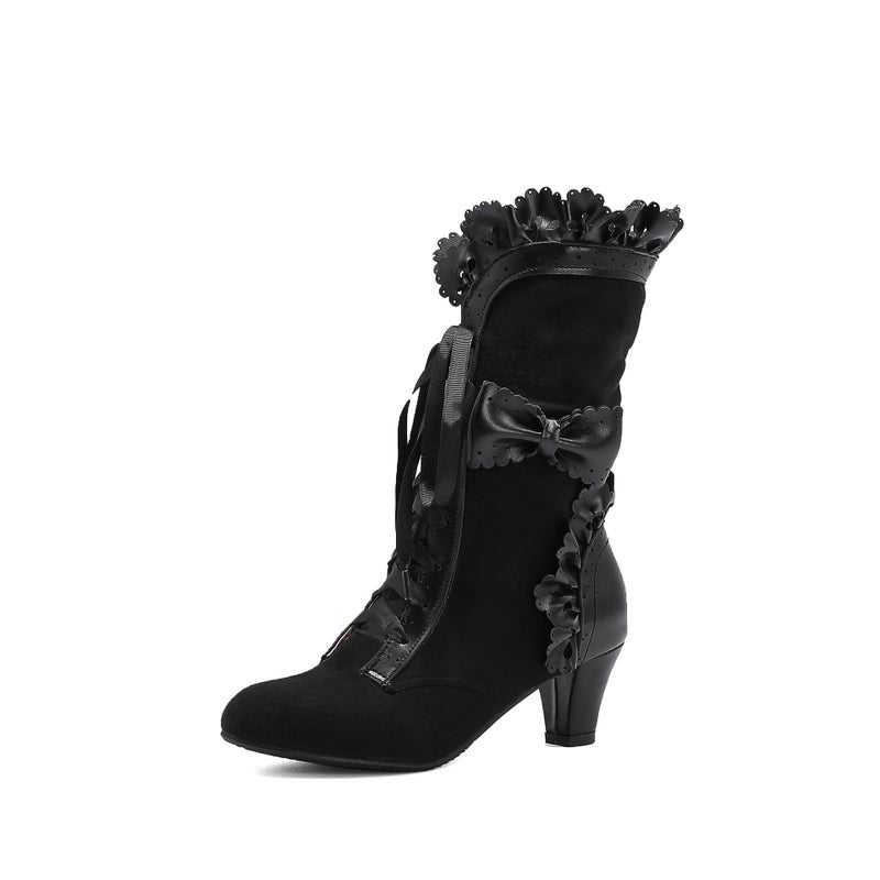 Supply Manufacturers On Behalf Of The Hair Boots Lolita High-Heeled Lace Front Lace-Up Large Size Women'S Boots Large Size Women'S Shoes - Image 5