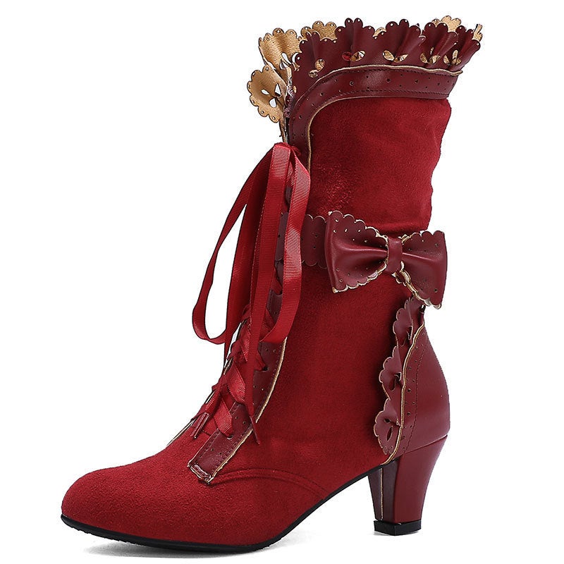 Supply Manufacturers On Behalf Of The Hair Boots Lolita High-Heeled Lace Front Lace-Up Large Size Women'S Boots Large Size Women'S Shoes - Image 2