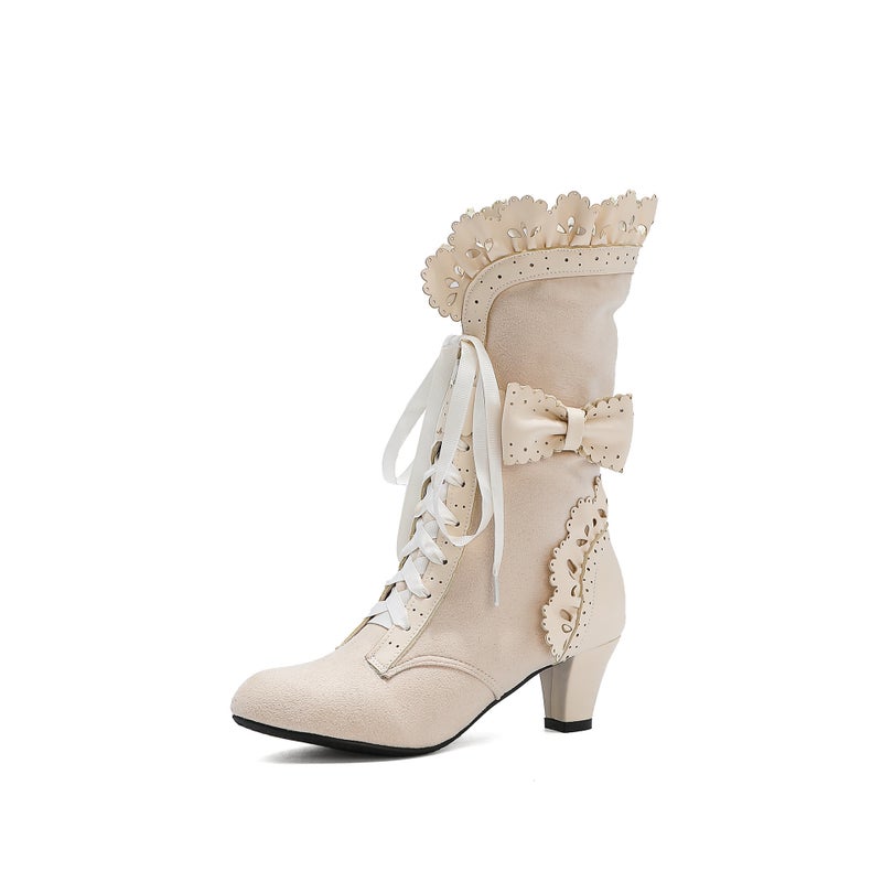 Supply Manufacturers On Behalf Of The Hair Boots Lolita High-Heeled Lace Front Lace-Up Large Size Women'S Boots Large Size Women'S Shoes - Image 1