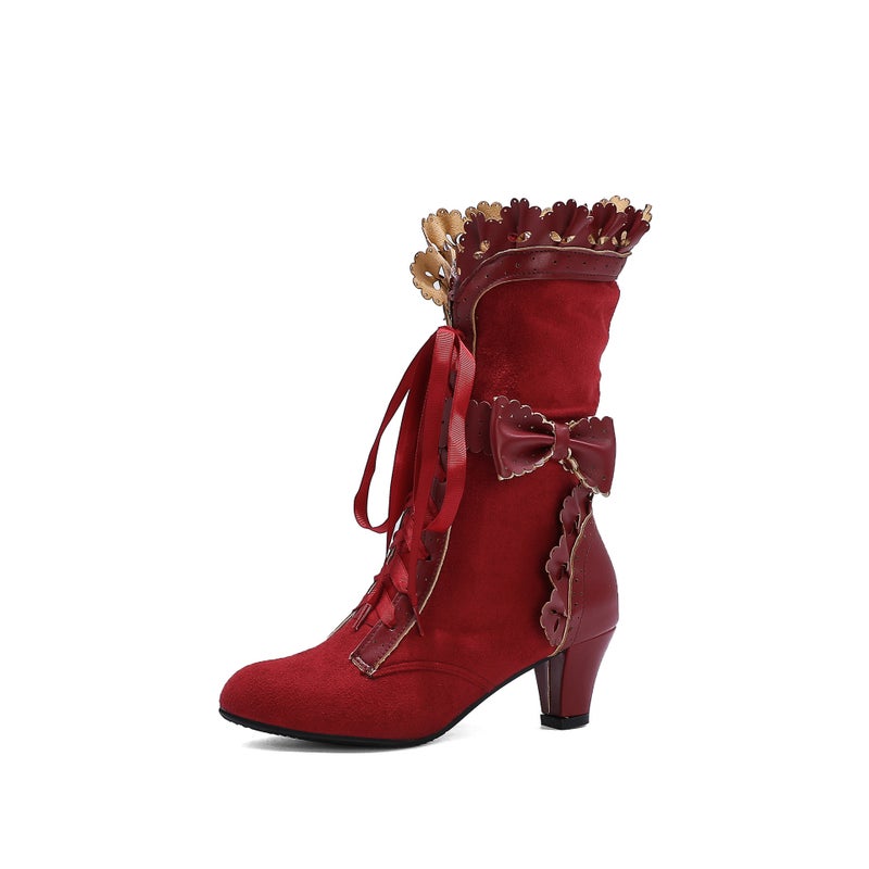 Supply Manufacturers On Behalf Of The Hair Boots Lolita High-Heeled Lace Front Lace-Up Large Size Women'S Boots Large Size Women'S Shoes - Image 4