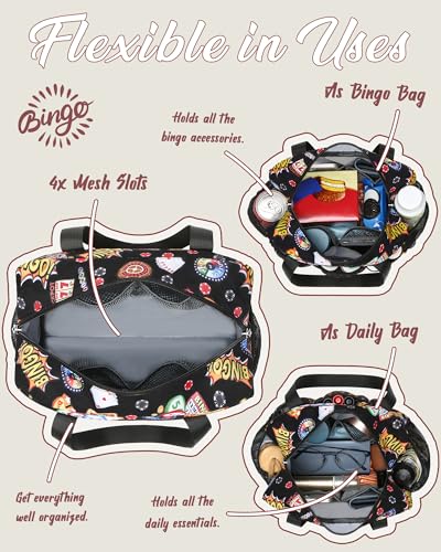 FOKDUVB Bingo Bag for Bingo Accessories Bingo Bags with Pockets for Bingo Daubers Dabbers Dobbers Dotters Bingo Stuff Supplies for Bingo Game Lovers Players Bingo Night Prizes for Adults Seniors Bingo Gadgets - Image 2