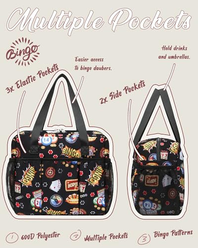 FOKDUVB Bingo Bag for Bingo Accessories Bingo Bags with Pockets for Bingo Daubers Dabbers Dobbers Dotters Bingo Stuff Supplies for Bingo Game Lovers Players Bingo Night Prizes for Adults Seniors Bingo Gadgets - Image 3