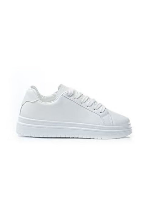 Minimalist Lace Up Flat Sneakers White
