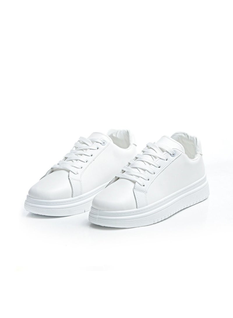 Desert Minimalist Lace Up Flat Sneakers White - Image 1