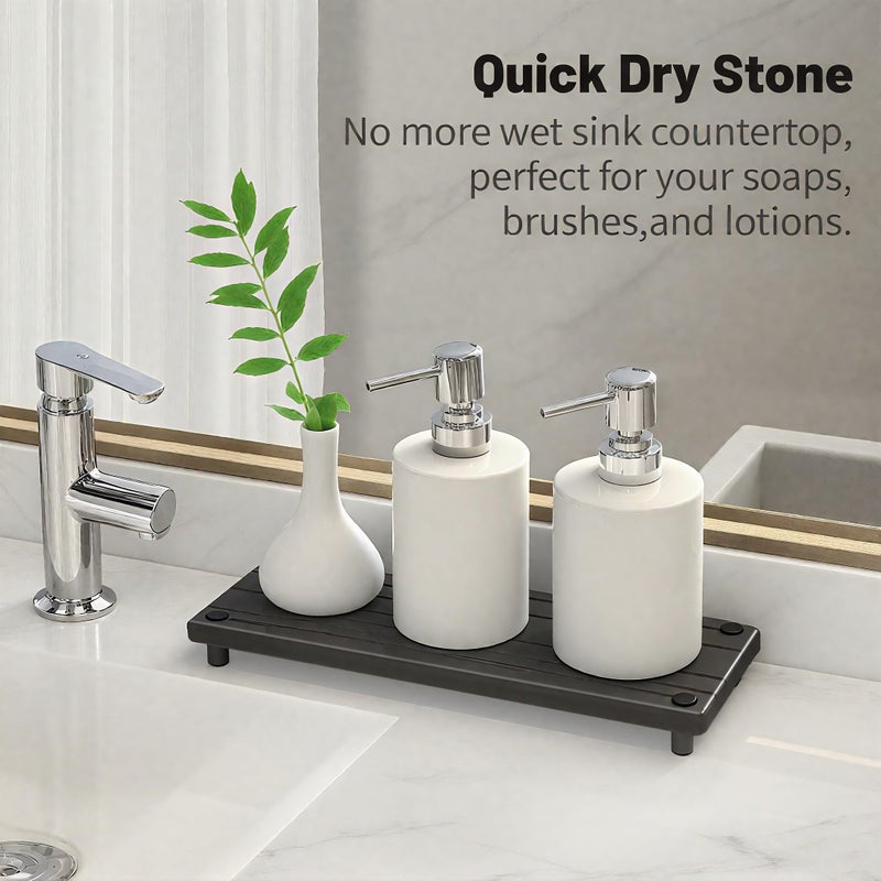 Lyxel Quick Dry Sink Caddy Kitchen Sink Organizer, Water Absorbing Stone Tray for Sink, Stone Drying Tray, Diatomite Faucet Mat & Protector, Dispenser Sponge Holder, Stone Soap Tray for Bathroom Counter - Image 5