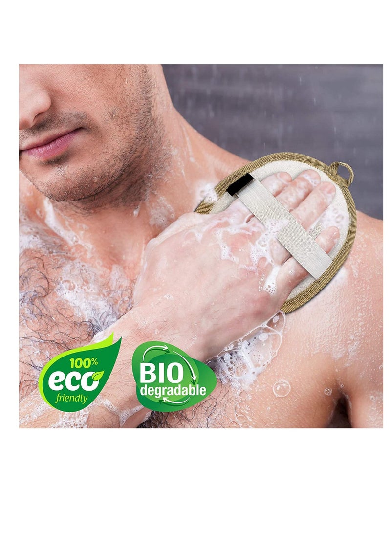 Natural Loofah Exfoliating Body Scrubber 3-Pack – Shower Sponges for Men and Women – Eco-Friendly Oval Bath and Body Exfoliators with Palm Straps, Cotton Backing Pads and Linen Carry Bag - Image 3