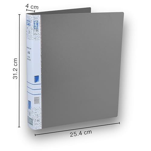 SPS A4 Size 2D Ring Binder File, Office File for Certificates and Documents | for Office and School Documentation, Grey - Pack of 4 - Image 4