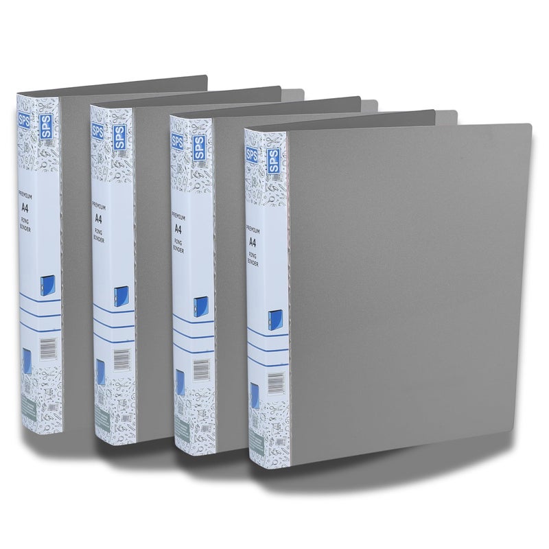 SPS A4 Size 2D Ring Binder File, Office File for Certificates and Documents | for Office and School Documentation, Grey - Pack of 4 - Image 5