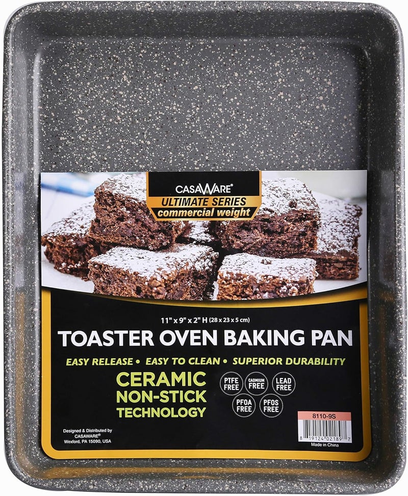 casaWare 11 x 9 x 2-inch Toaster Oven Ultimate Series Commercial Weight Ceramic Non-Stick Coating Baking Pan (Silver Granite) - Image 1