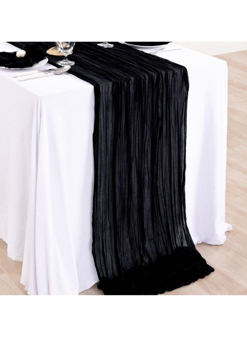 Translucent Table Runner Chessian Tablecloth for Wedding Reception Bridal Shower Party Decoration Table Centerpiece 90*300CM Black - Image 2