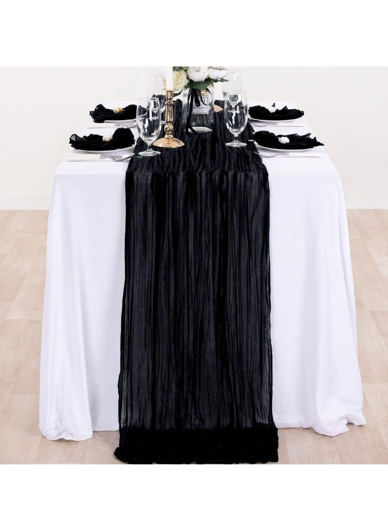 Translucent Table Runner Chessian Tablecloth for Wedding Reception Bridal Shower Party Decoration Table Centerpiece 90*300CM Black - Image 1