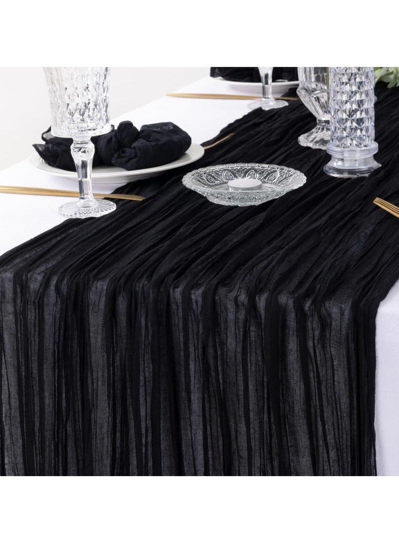 Translucent Table Runner Chessian Tablecloth for Wedding Reception Bridal Shower Party Decoration Table Centerpiece 90*300CM Black - Image 3
