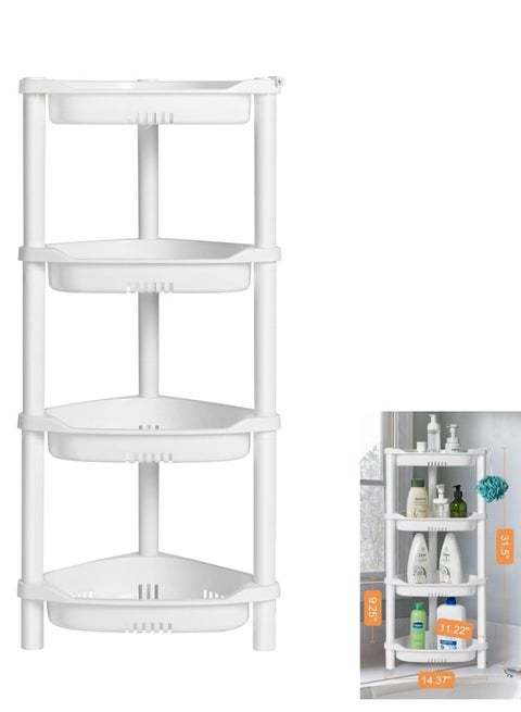 4 Tier Shower Caddy Organizer Shelf Corner,  Rustproof, Plastic Shower Rack Stands for Inside Bathroom, Bathtub, Shower pan, White