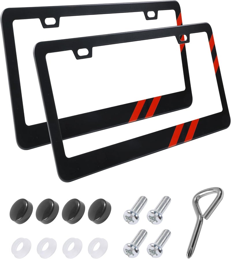 SCUARI License Plate Frames,Car Accessories Matte Black License Plate Holder,Rust Rattle Proof Aluminum Holder with Screws Mounting Kit,Universal Car Tag Frame,Suitable for Most Cars SUVs (B-2PCS) - Image 1