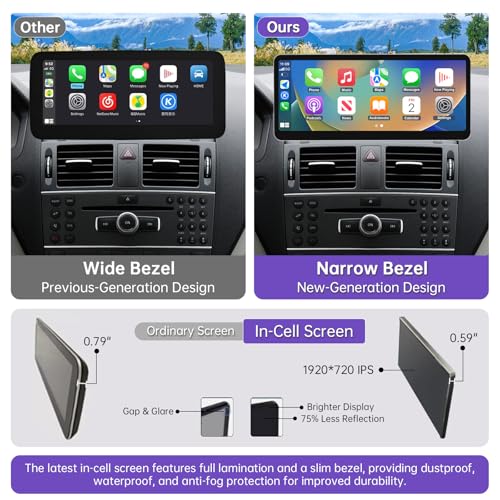 NINETOM 2026 Upgraded 12.3" Ultra-Narrow Touchscreen Wireless CarPlay Android Auto Receiver Compatible with Mercedes-Benz C-Class W204 (2008–2010), for NTG 4.0 System - Image 4