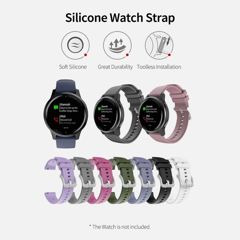 20mm Unisex Silicone Replacement Watch Strap with Quick Release Spring Bars Silver Buckle Compatible with GARMIN Watch, White - Image 5