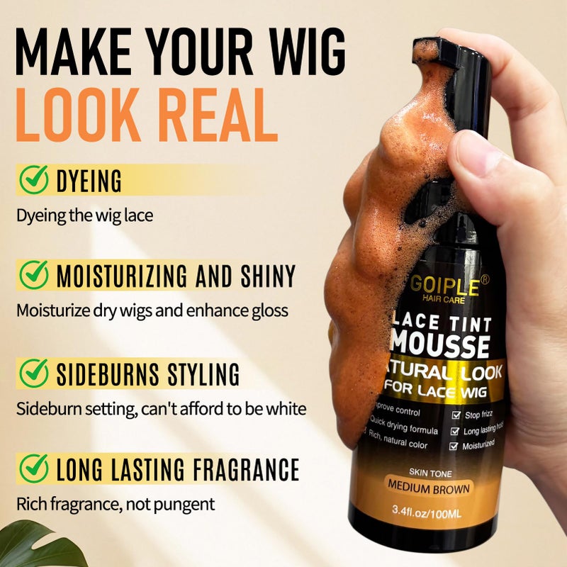 Goiple Lace Tint Lace Melting Hair Mousse for Women's Wigs and Hairpieces - Natural Finishing Tint Spray Tool Set (Medium Brown) - Image 2