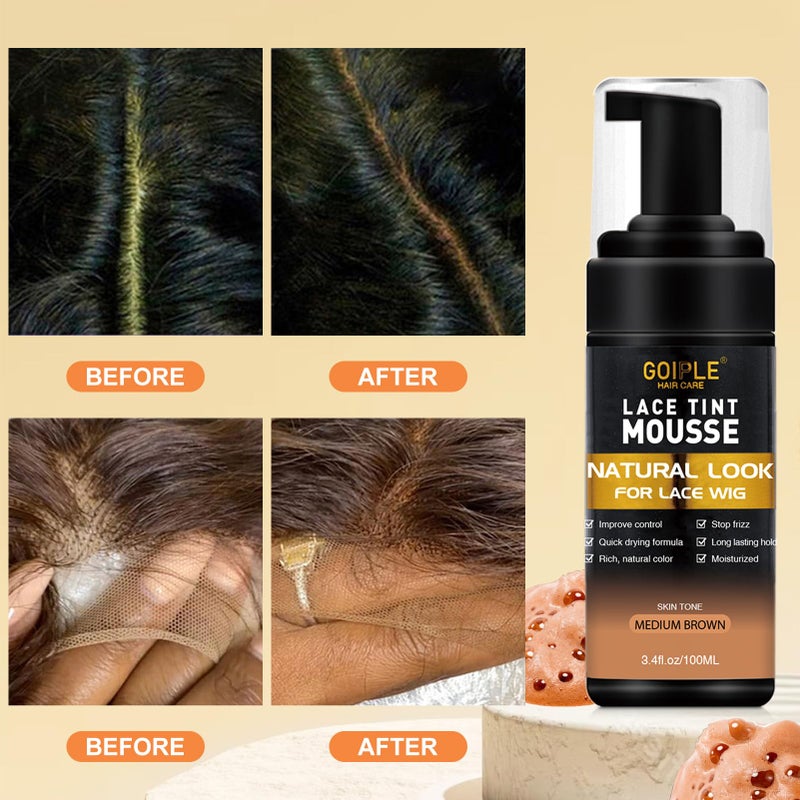 Goiple Lace Tint Lace Melting Hair Mousse for Women's Wigs and Hairpieces - Natural Finishing Tint Spray Tool Set (Medium Brown) - Image 3