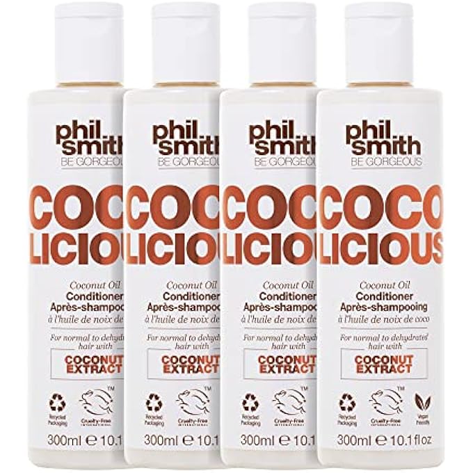 Phil smith BE GORGEOUS | COCO LICIOUS COCONUT OIL CONDITIONER | FOR NORMAL TO DEHYDRATED HAIR | VEGAN FRIENDLY | SILKY SOFT NOURISHING | 300 ML | PACK OF 4 - Image 1