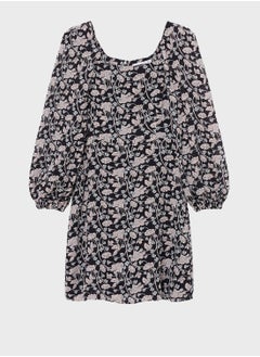 Printed Balloon Sleeve Dress